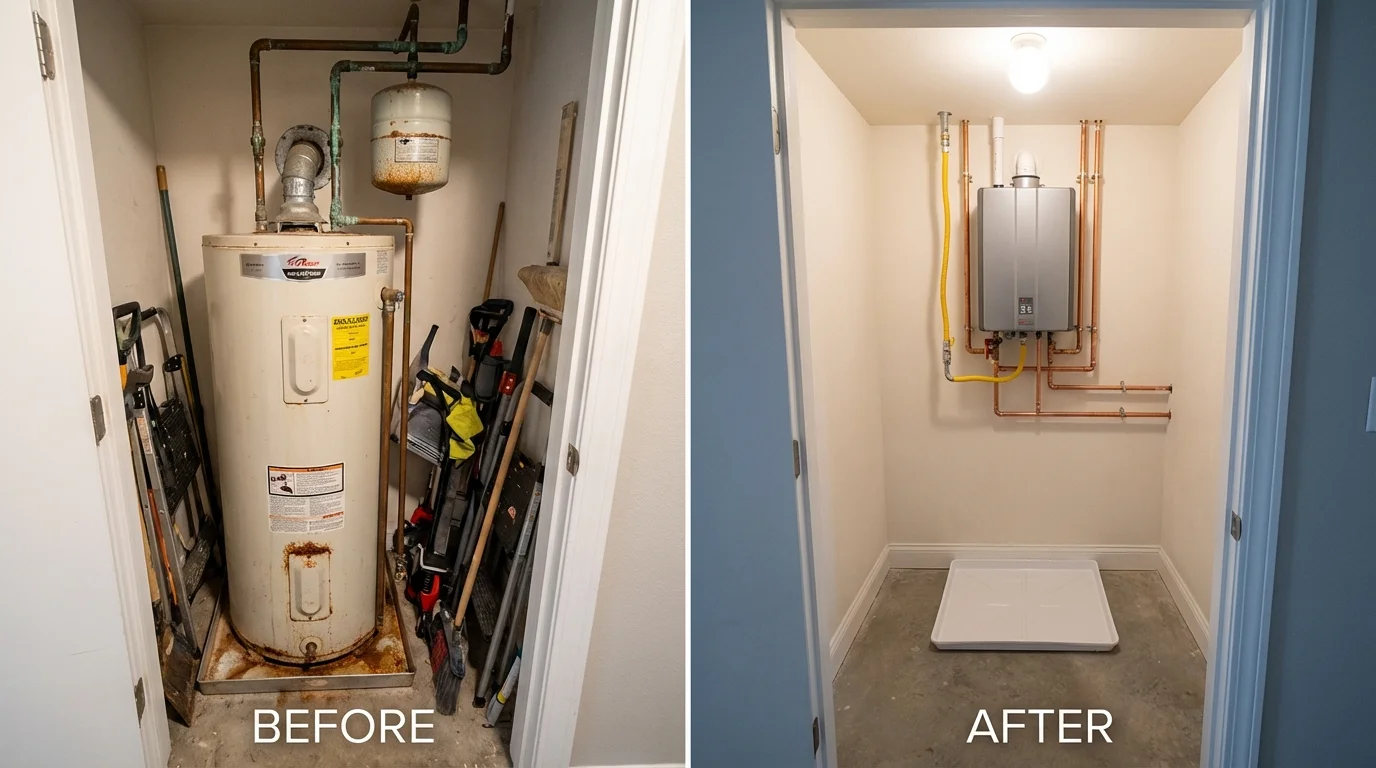 Tank water heater versus wall-mounted tankless unit comparison for Wilmette, IL homeowners